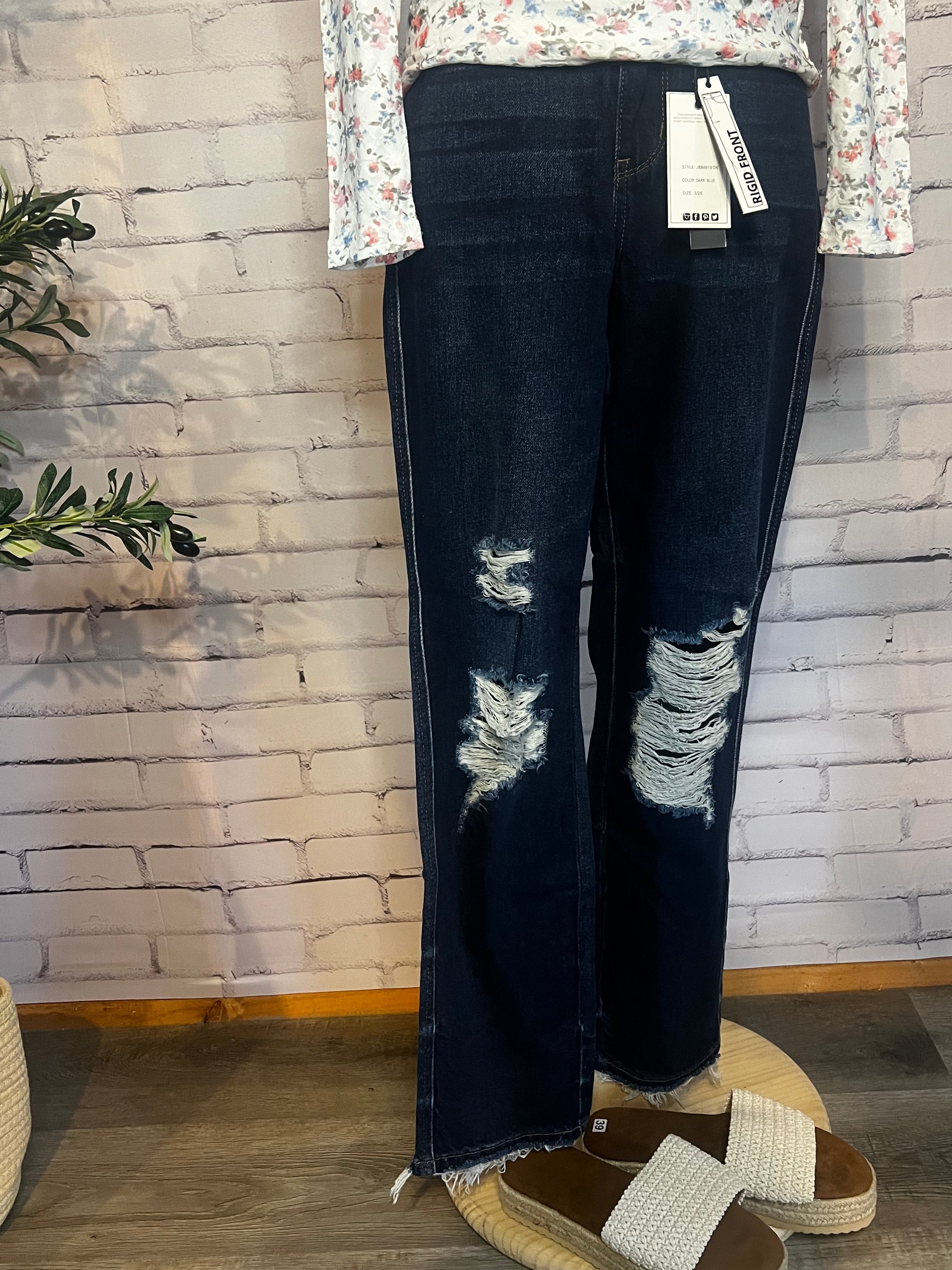 Montana High Rise Rigid Magic Distressed Straight Jeans