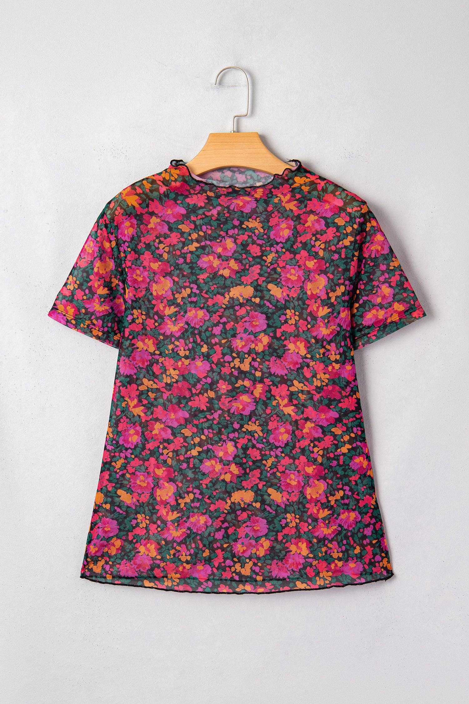 Holly Retro Floral Printed Mesh Short Sleeve Top