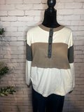 Colorblock Waffle Knit Patchwork Henley Top