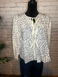 Floral Bow Tie Front Flounce Long Sleeve Blouse