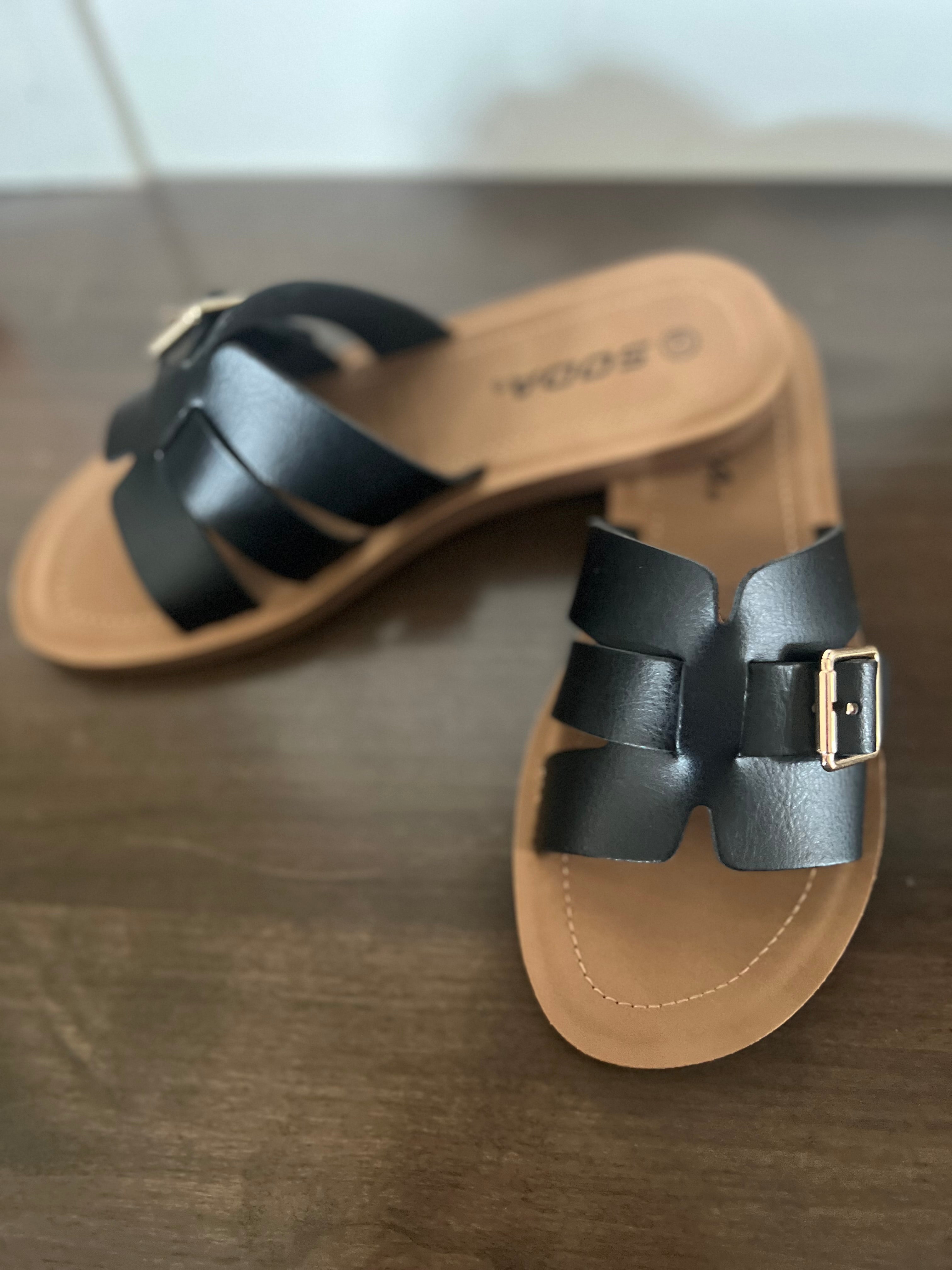 Torvi Black Slip on Sandals