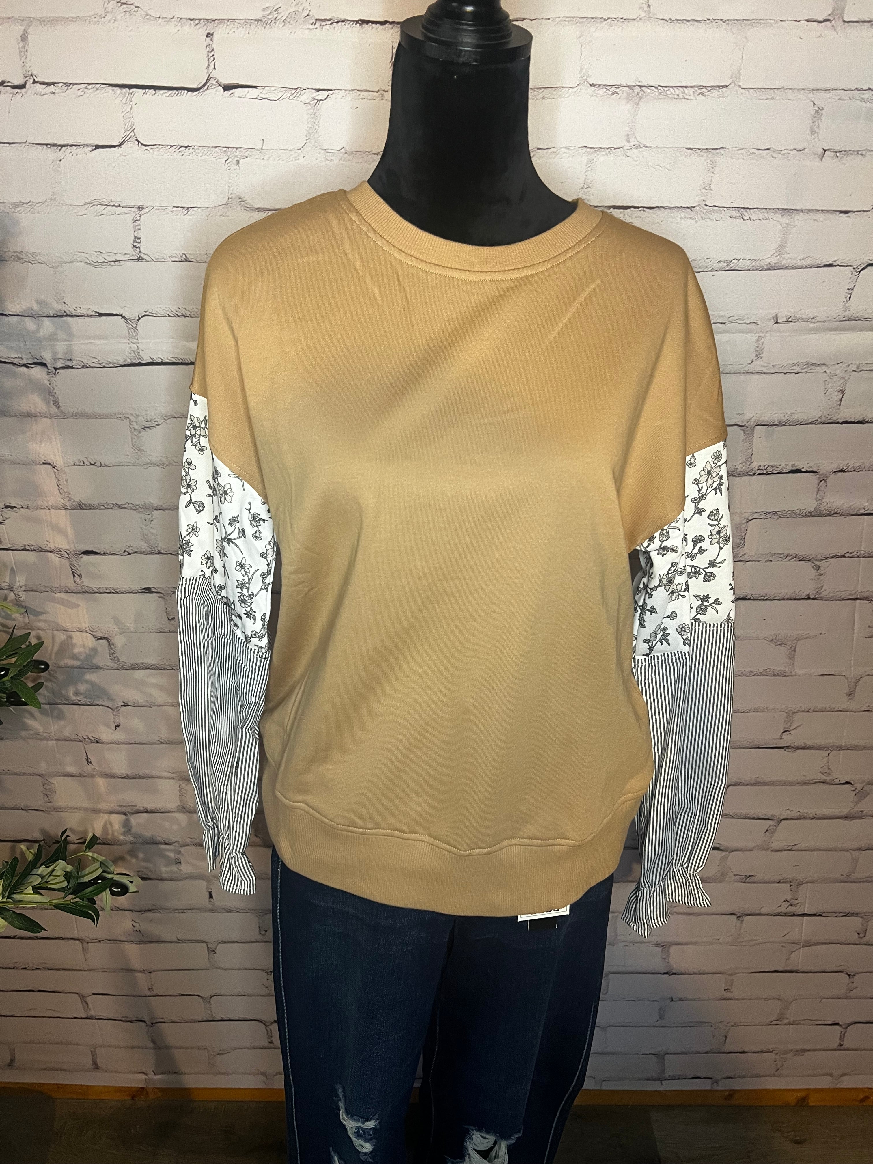 Floral Stripe Patchwork Crew Neck