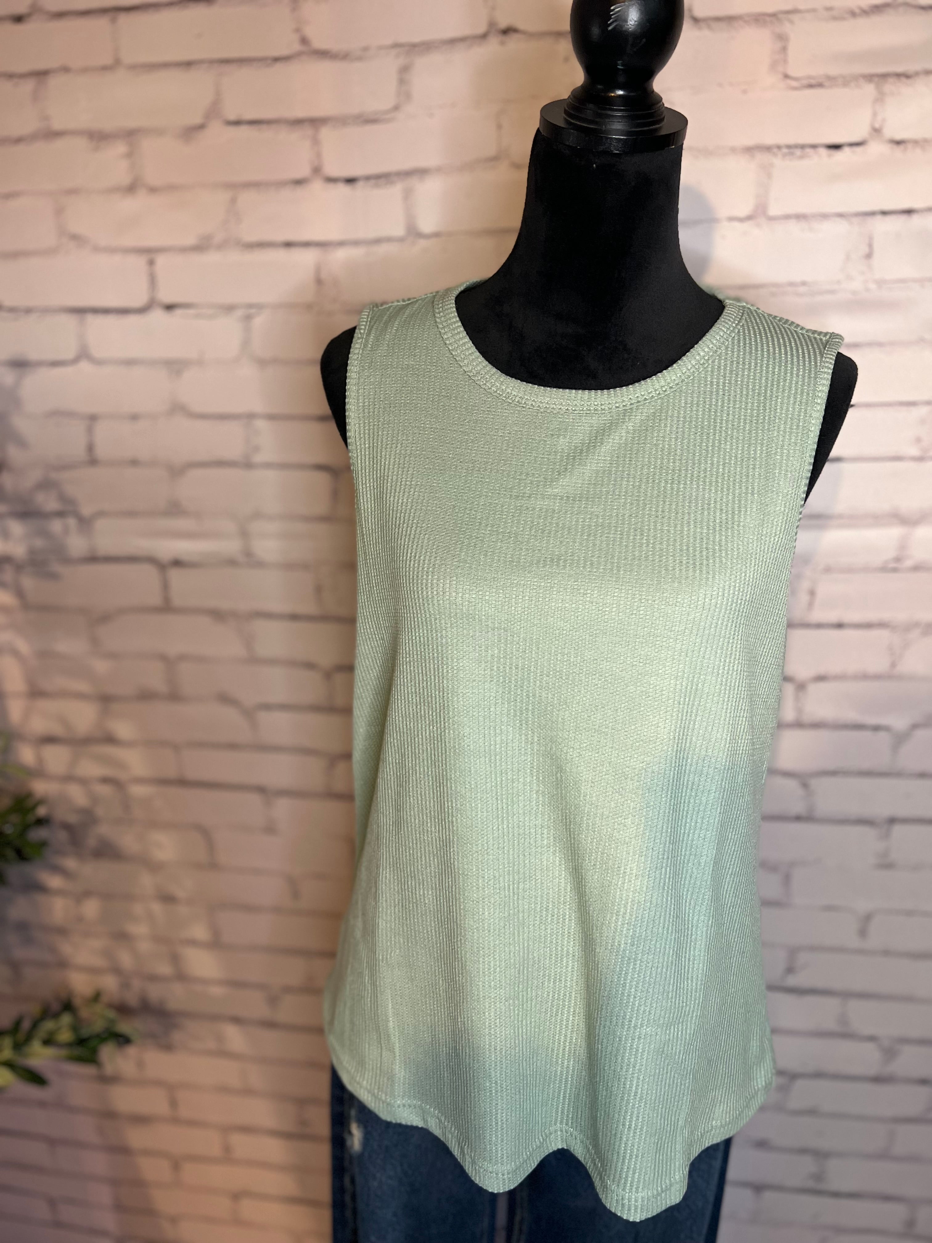 Waffle Knit Tank - Green