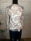 Posey Thumbhole Long Sleeve Floral Print Mesh Top - Brown