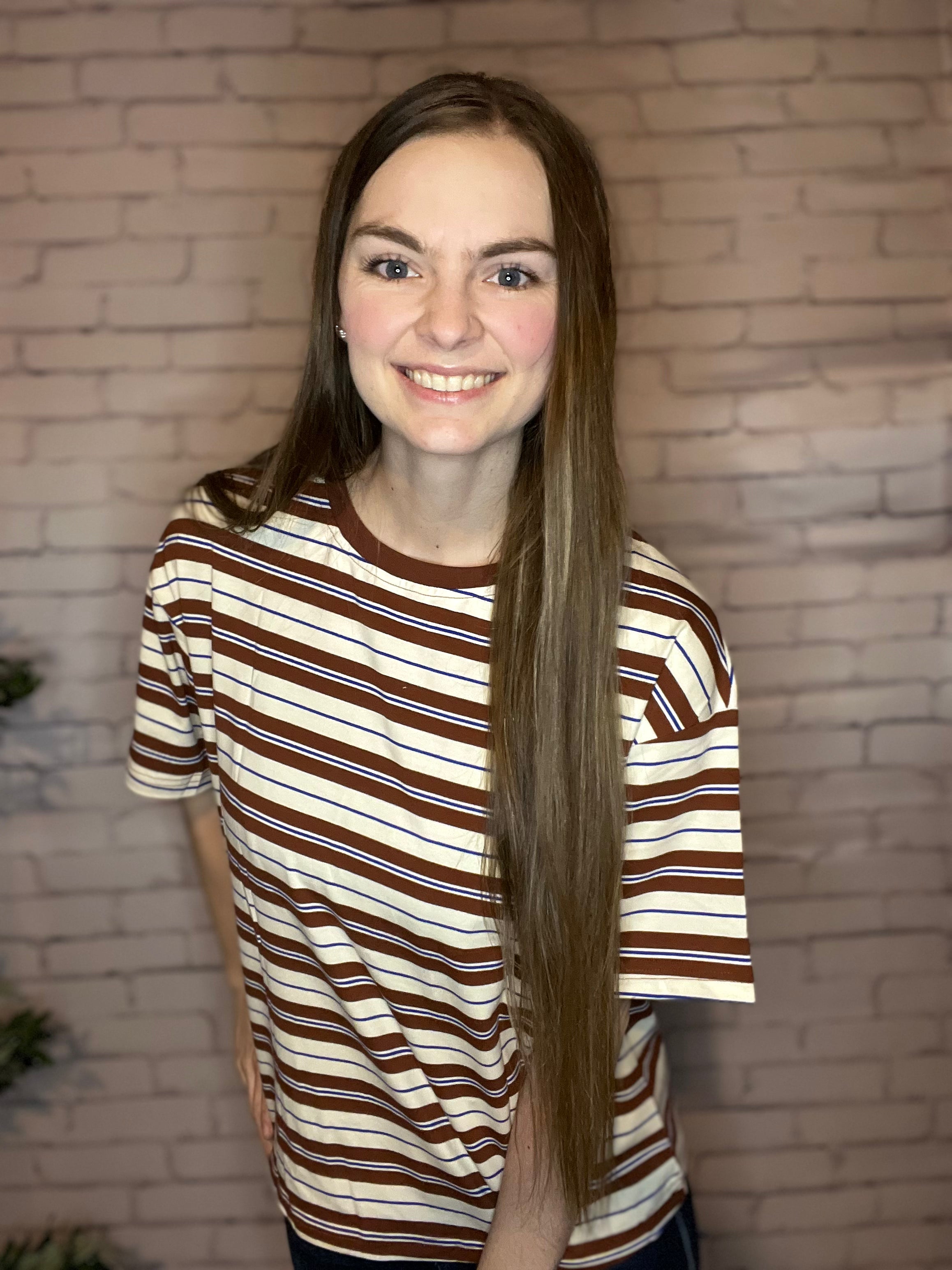 Striped Round Neck Shift Casual Oversized Tee