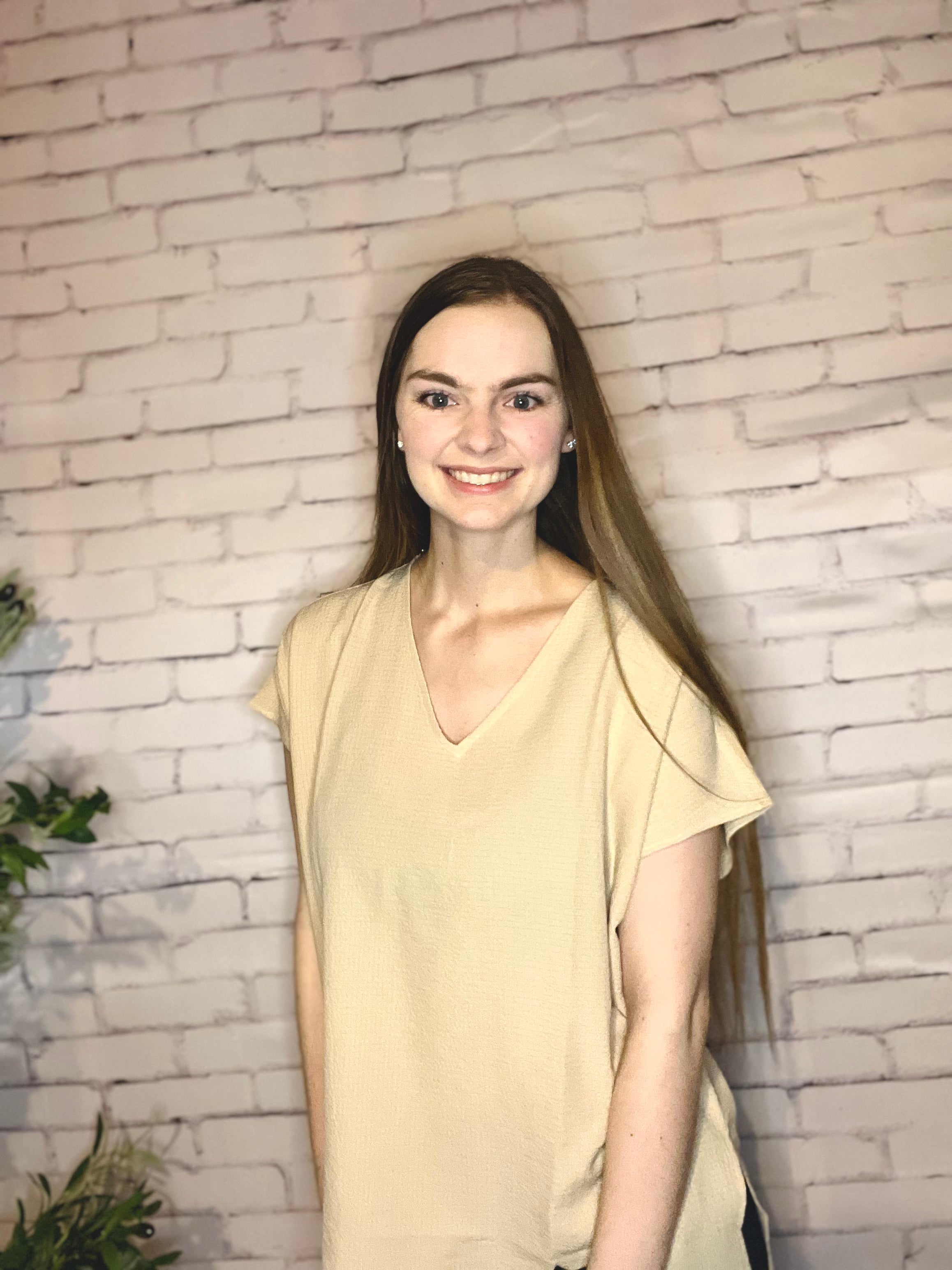 Let Me Be Your Wings V-Neck Top in Taupe