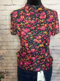 Holly Retro Floral Printed Mesh Short Sleeve Top