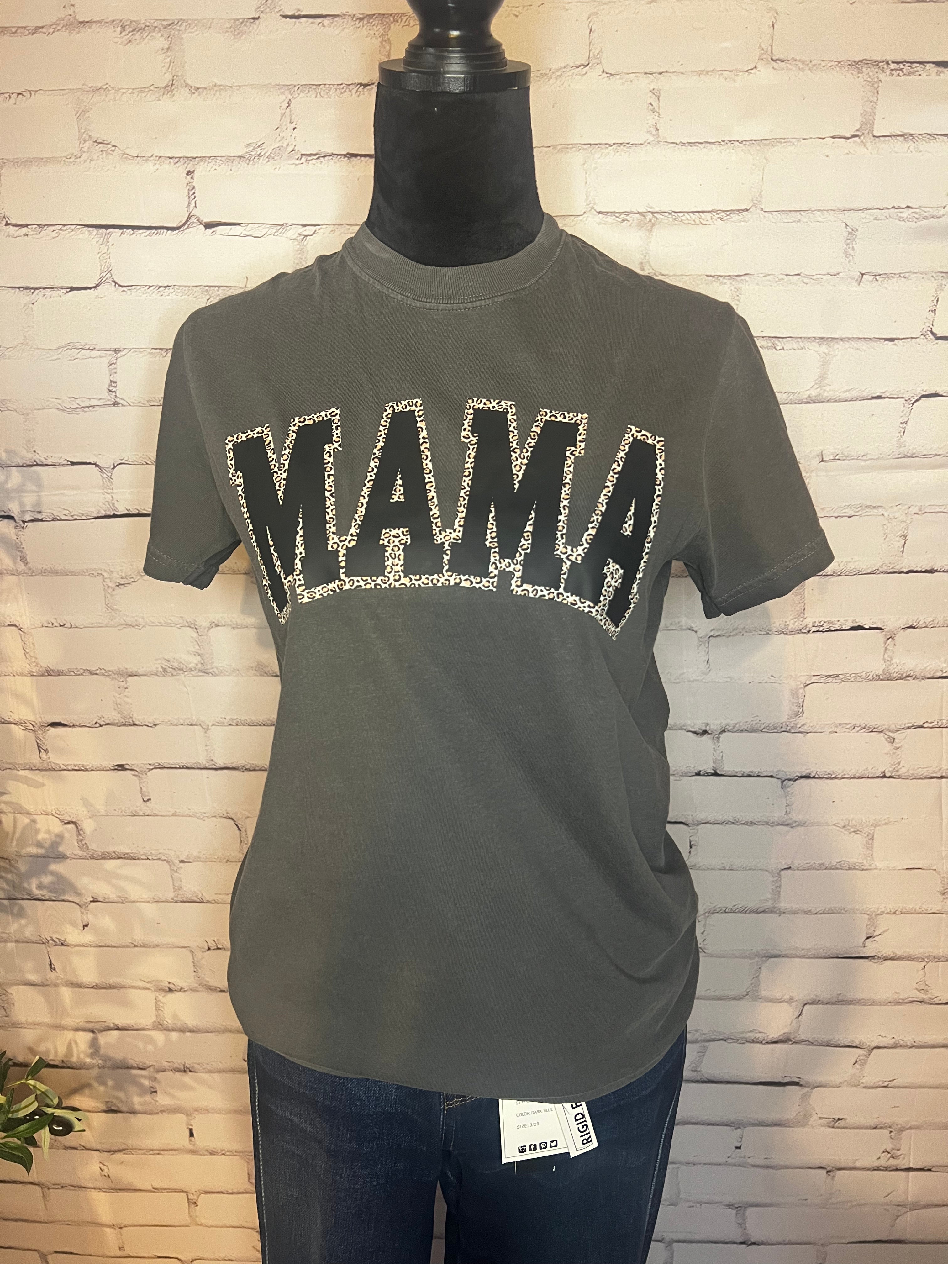 MAMA Black & Leopard Outline Graphic Tee - Pepper