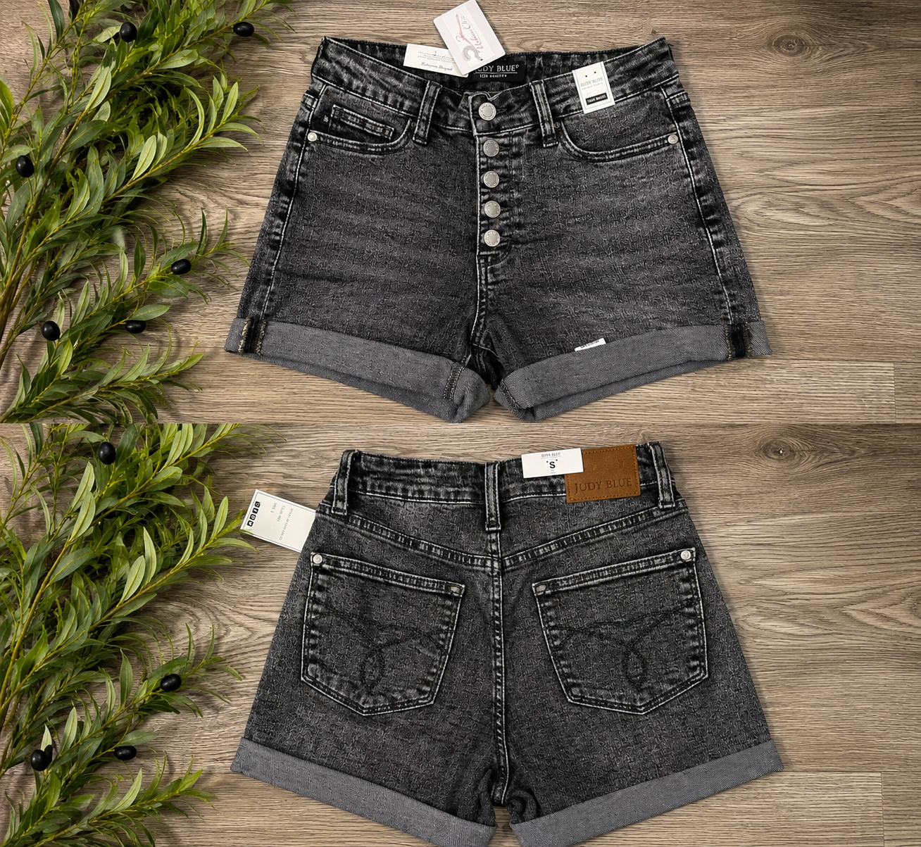 Greyson High Rise Button Fly Cuffed Shorts in Grey