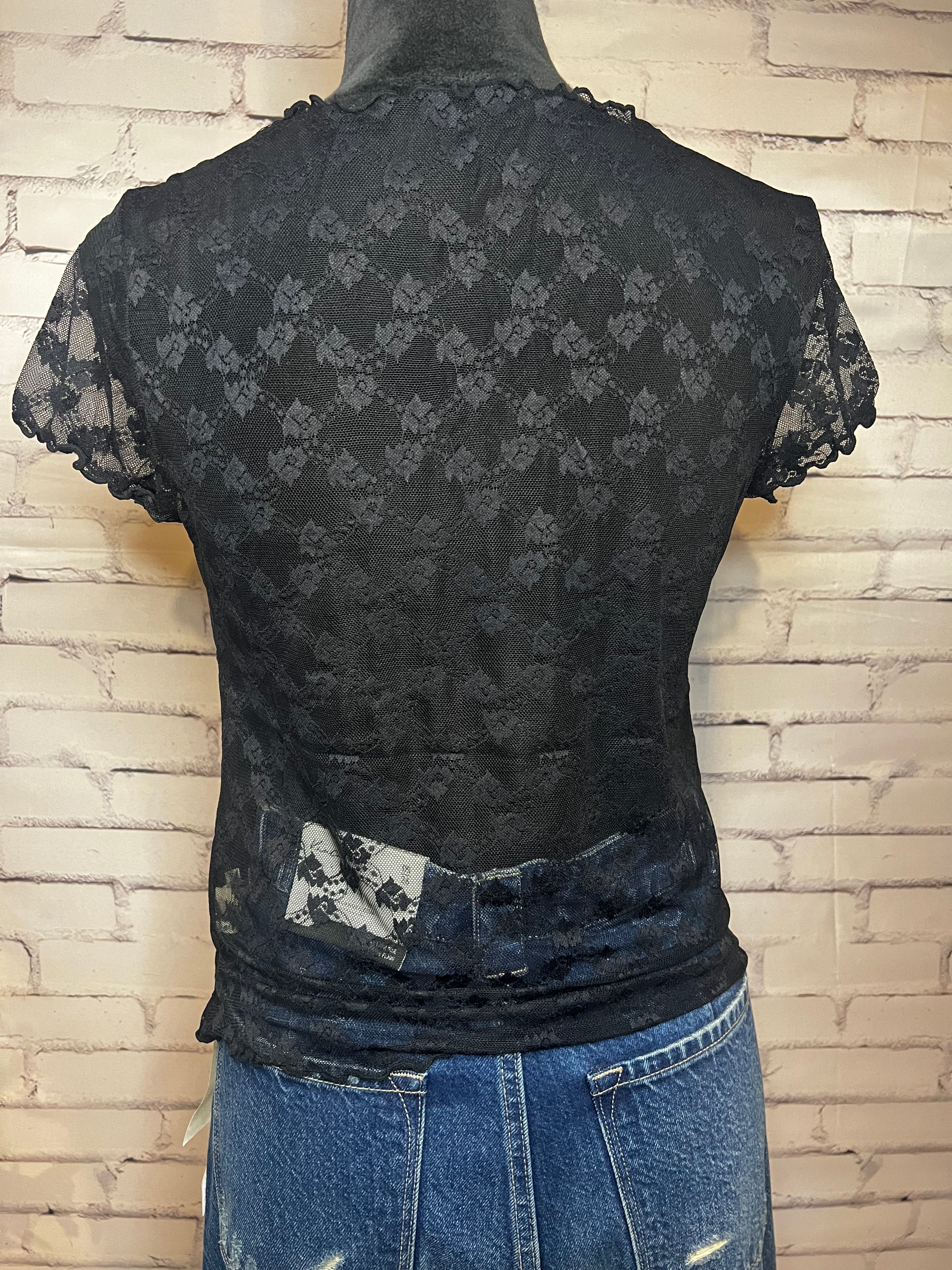 Sweetheart Neckline Cabbage Hem Lace Sheer Back Top