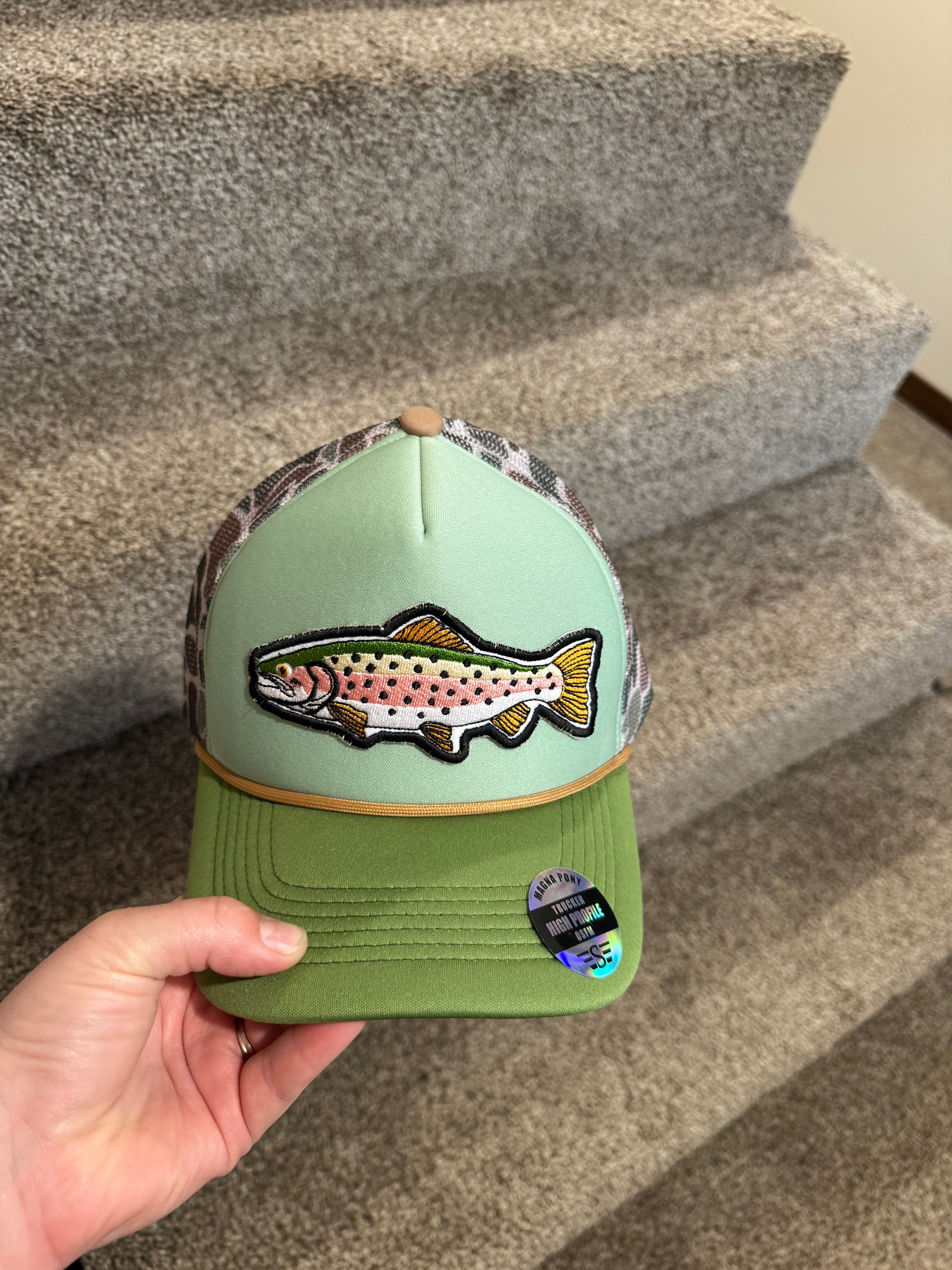 Camo Trout Embroidered Trucker Hat