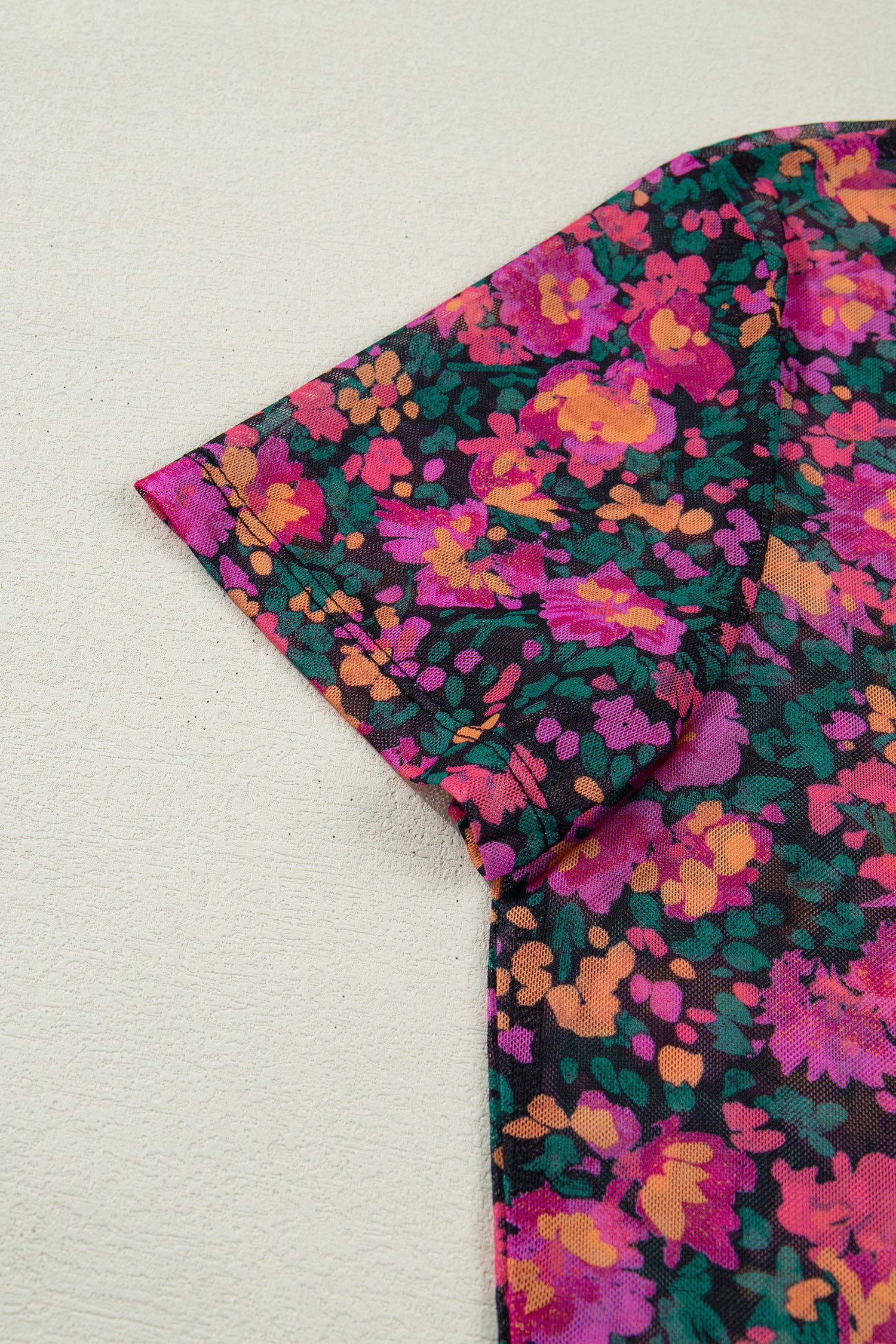 Holly Retro Floral Printed Mesh Short Sleeve Top